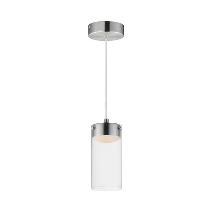 Highball LED Mini Pendant Light in Satin Nickel (8.5-Inch/Clear Glass).