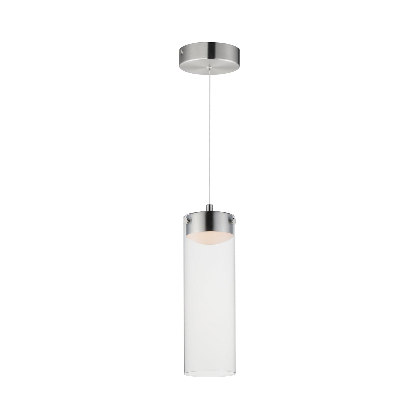 Highball LED Mini Pendant Light in Satin Nickel (12.5-Inch/Clear Glass).