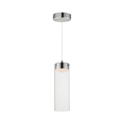 Highball LED Mini Pendant Light in Satin Nickel (12.5-Inch/Clear Glass).