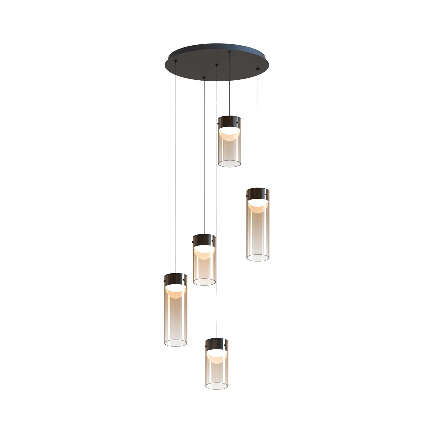 Highball LED Multi Light Pendant Light in Amber Glass (5-Light).