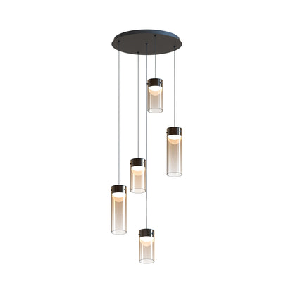 Highball LED Multi Light Pendant Light in Amber Glass (5-Light).