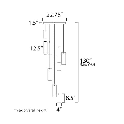 Highball LED Multi Light Pendant Light - line drawing.