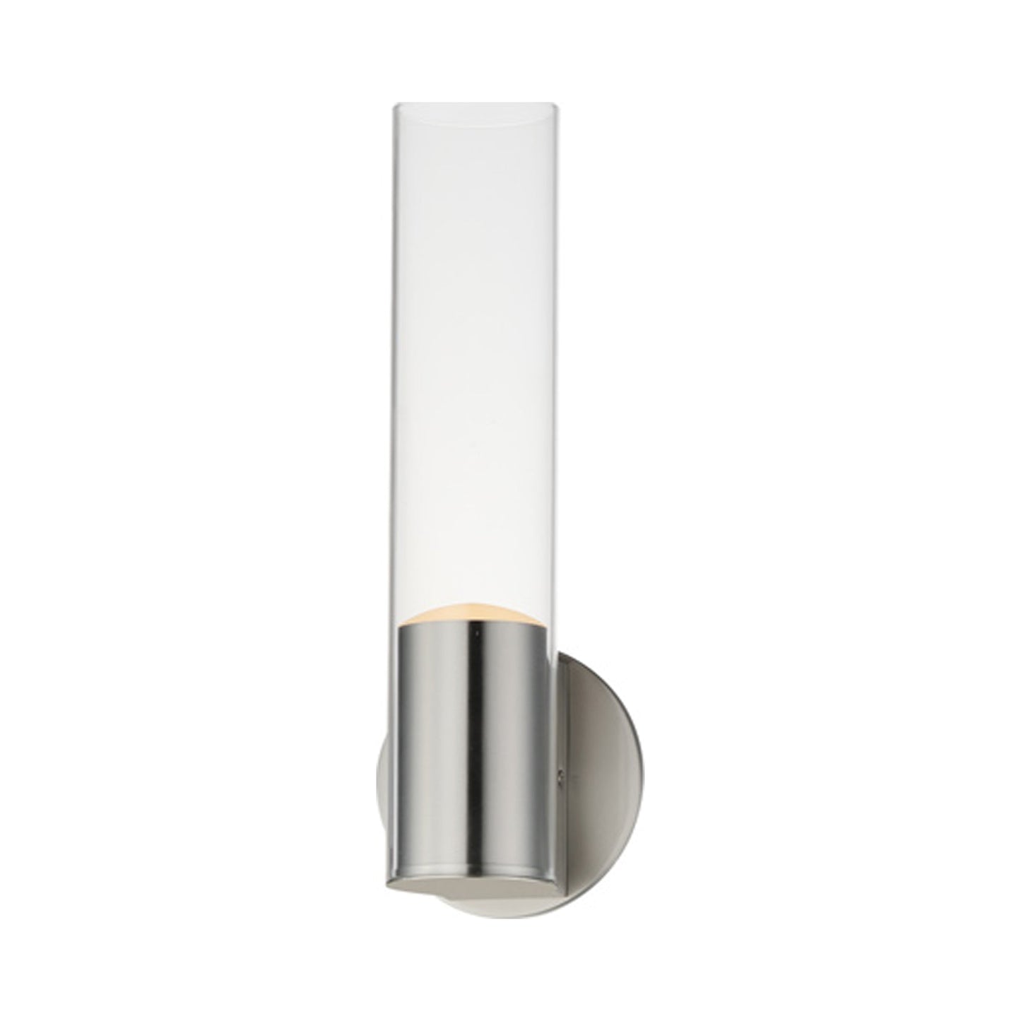 Highball LED Wall Light in Satin Nickel/Clear Glass.