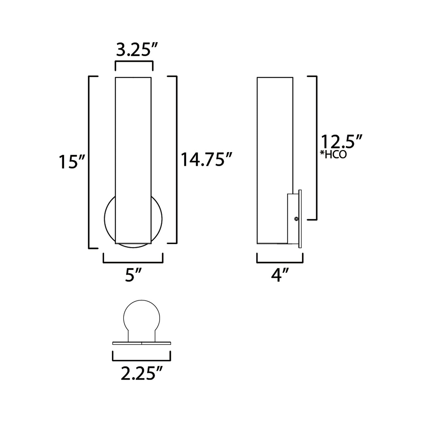 Highball LED Wall Light - line drawing.