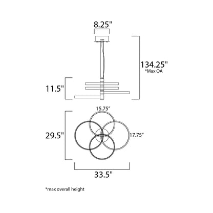 Hoopla LED Multi Light Pendant Light - line drawing.