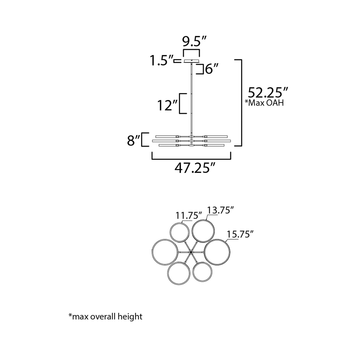 Hoopla LED Pendant Light - line drawing.