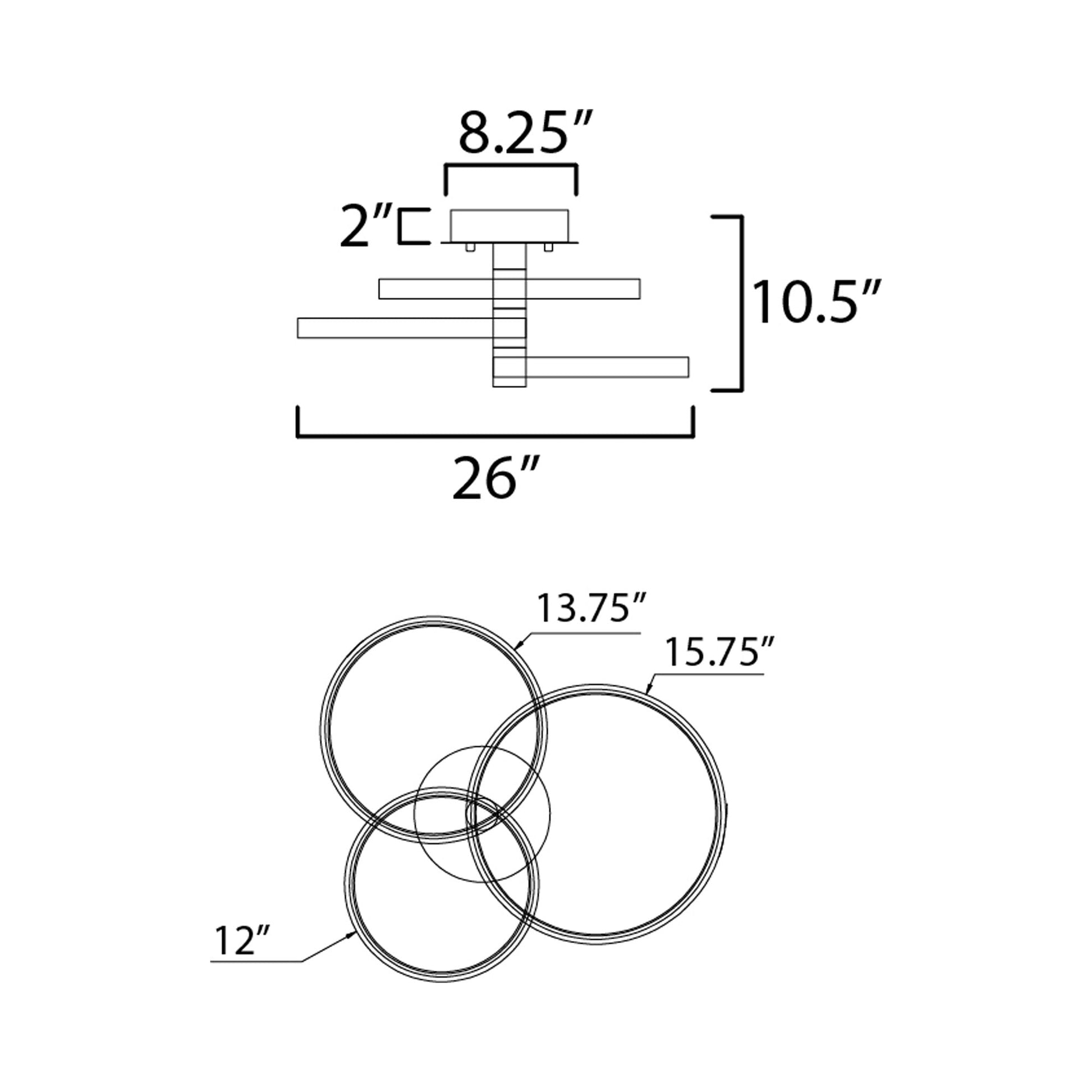 Hoopla LED Semi Flush Mount Ceiling Light - line drawing.