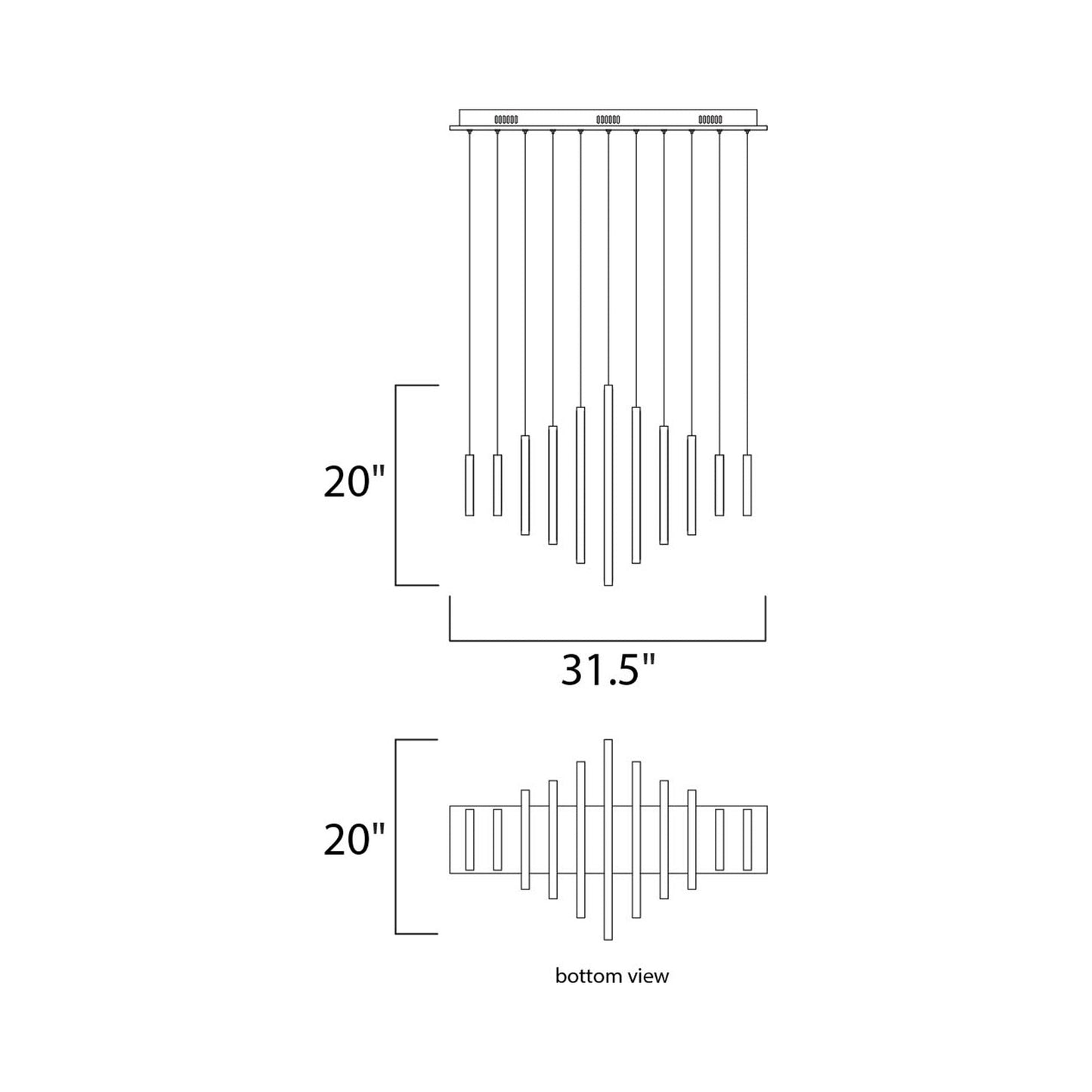 Hoops LED Linear Pendant Light - line drawing.