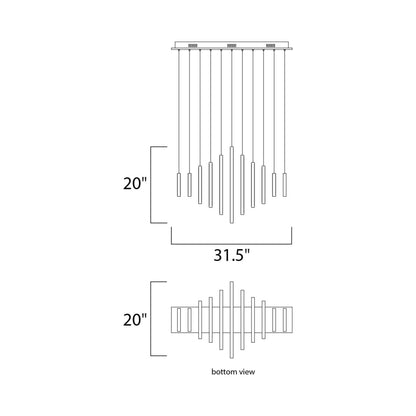 Hoops LED Linear Pendant Light - line drawing.