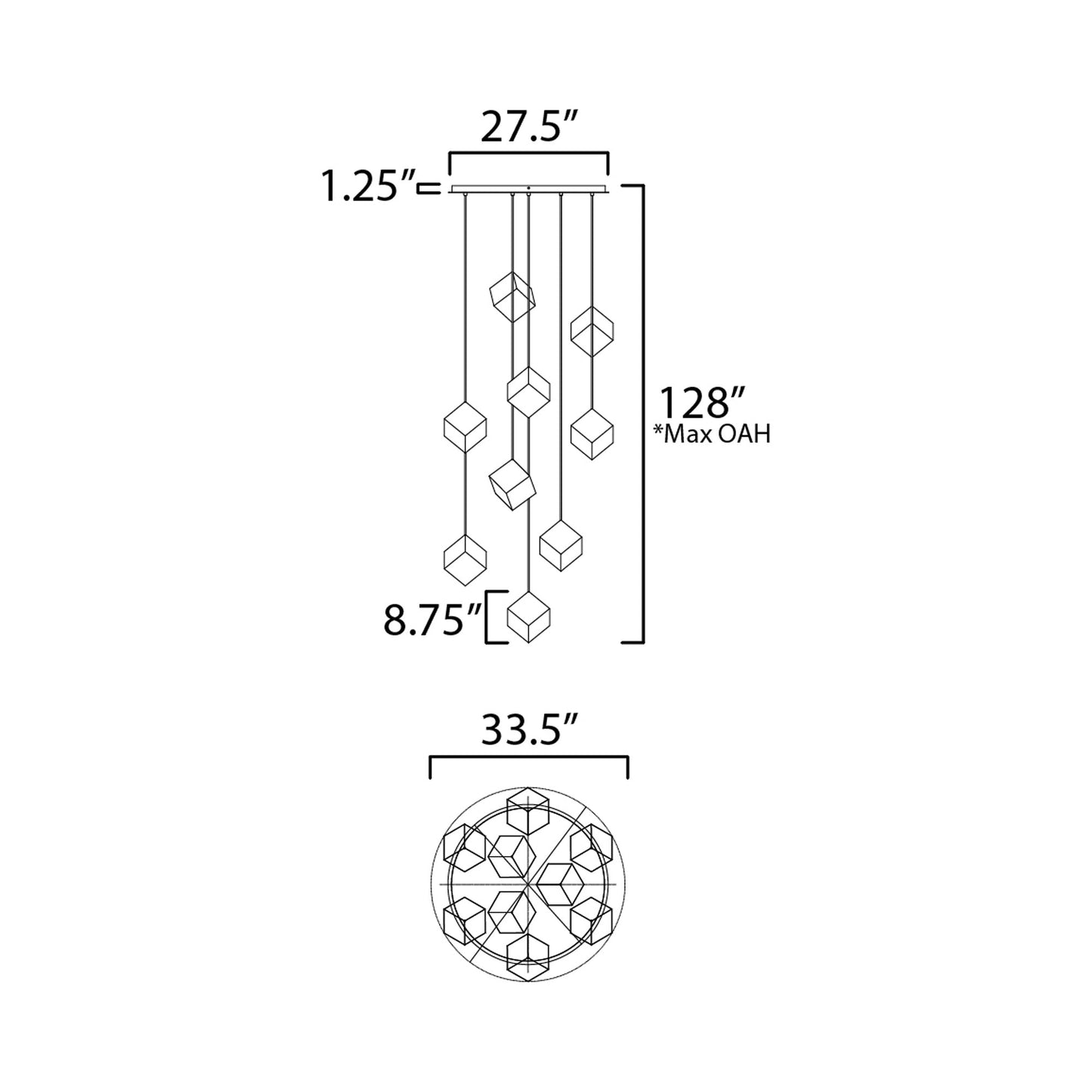 Ice Cube Pendant Light - line drawing.