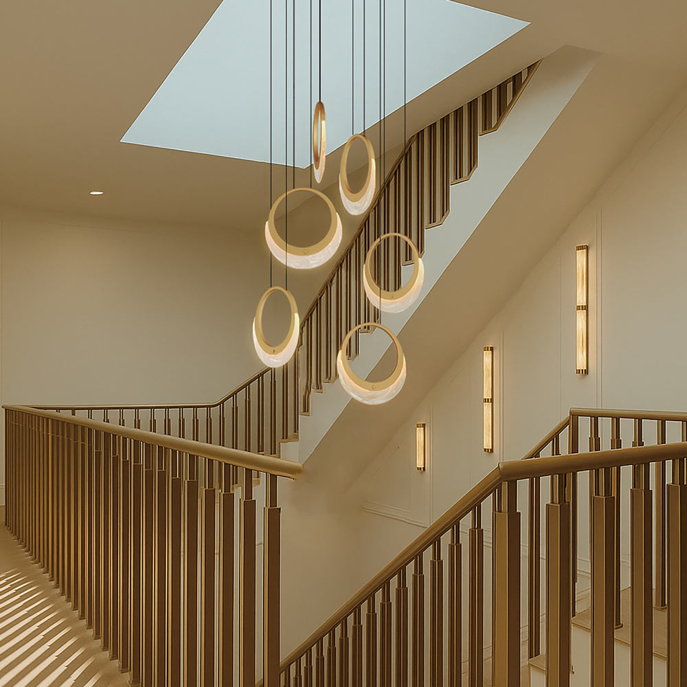 Lyra LED Multi Light Pendant Light in stairway.