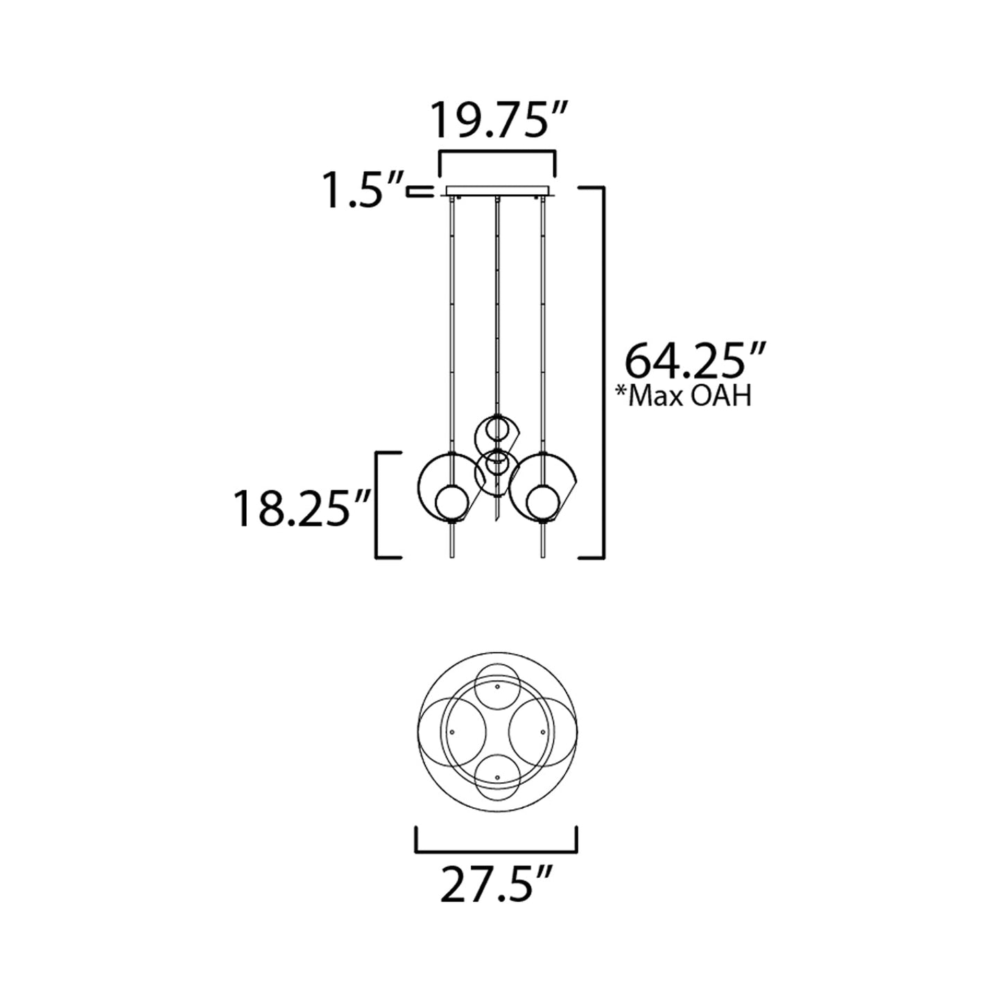 Martini LED Multi Light Pendant Light - line drawing.