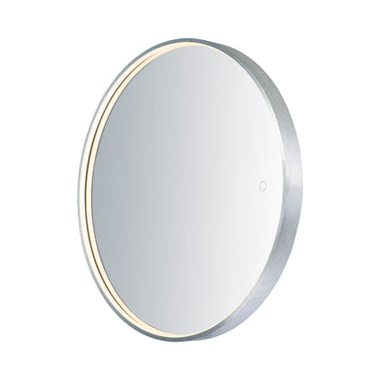 Mirror Round LED Wall Mirror in Brushed Aluminum.
