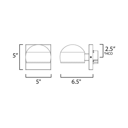 Modular Dome Outdoor LED Wall Light - line drawing.