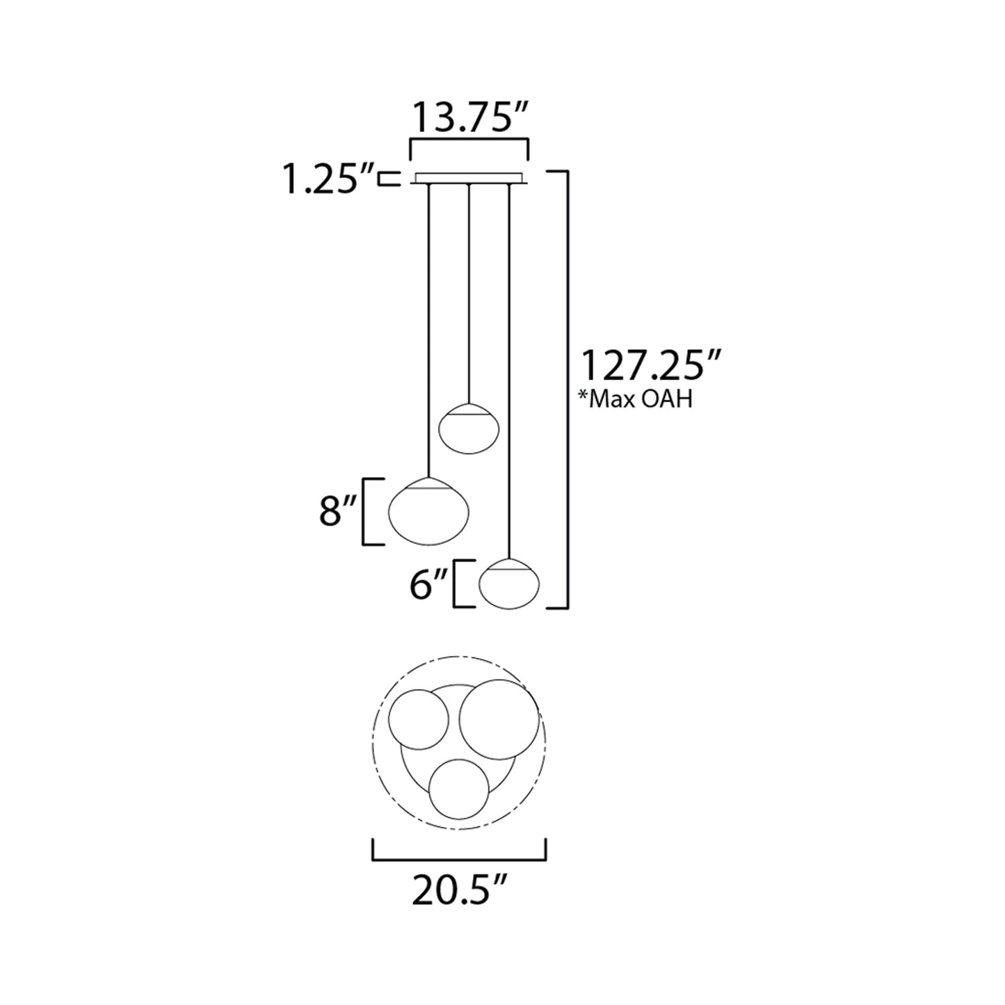 Nimbus LED Multi Light Pendant Light - line drawing.