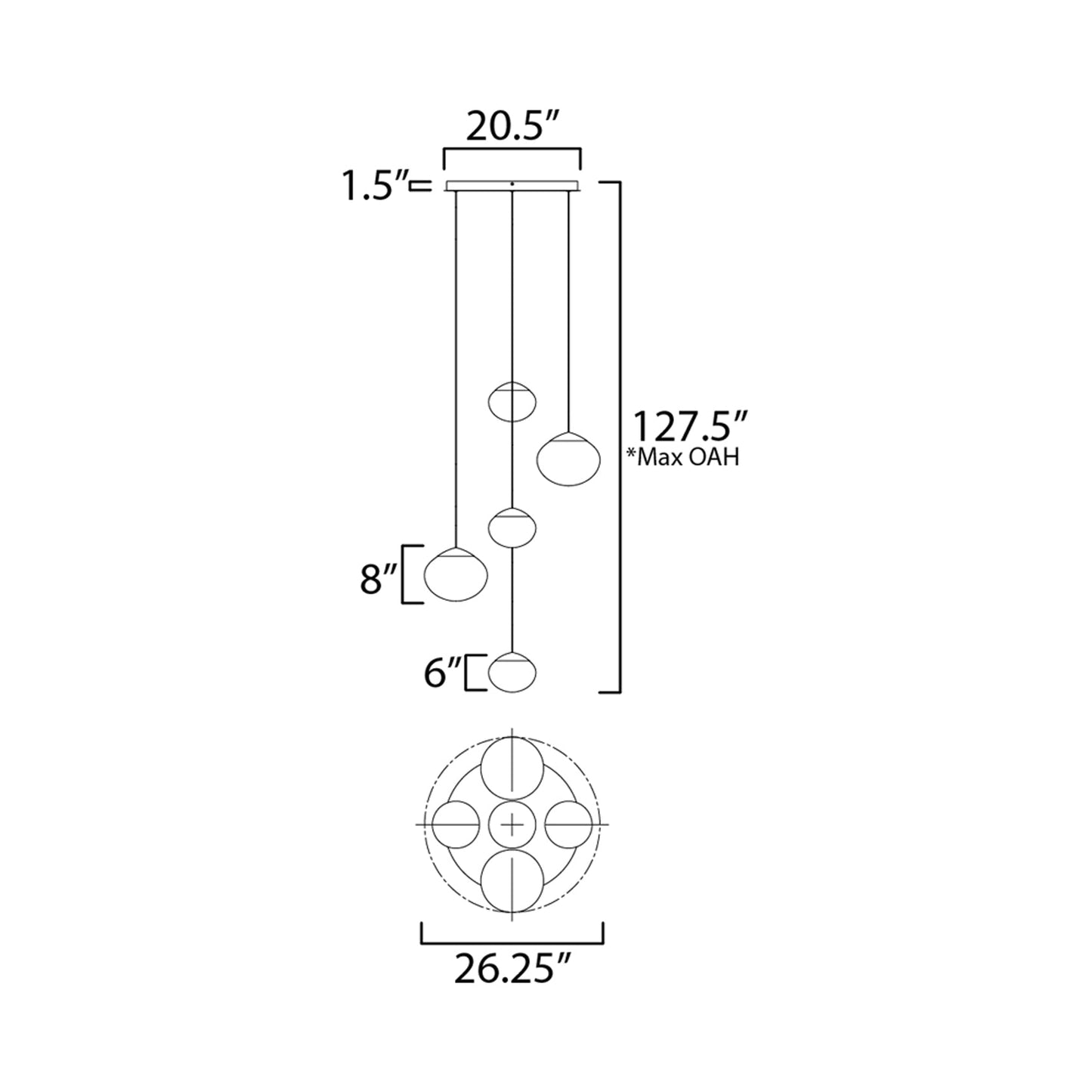 Nimbus LED Multi Light Pendant Light - line drawing.