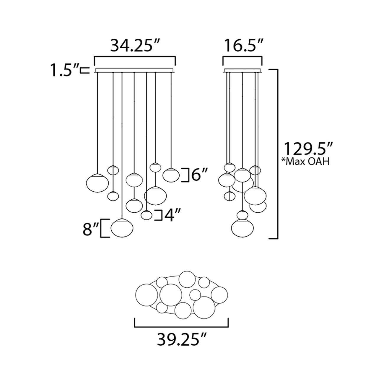 Nimbus LED Multi Light Pendant Light - line drawing.