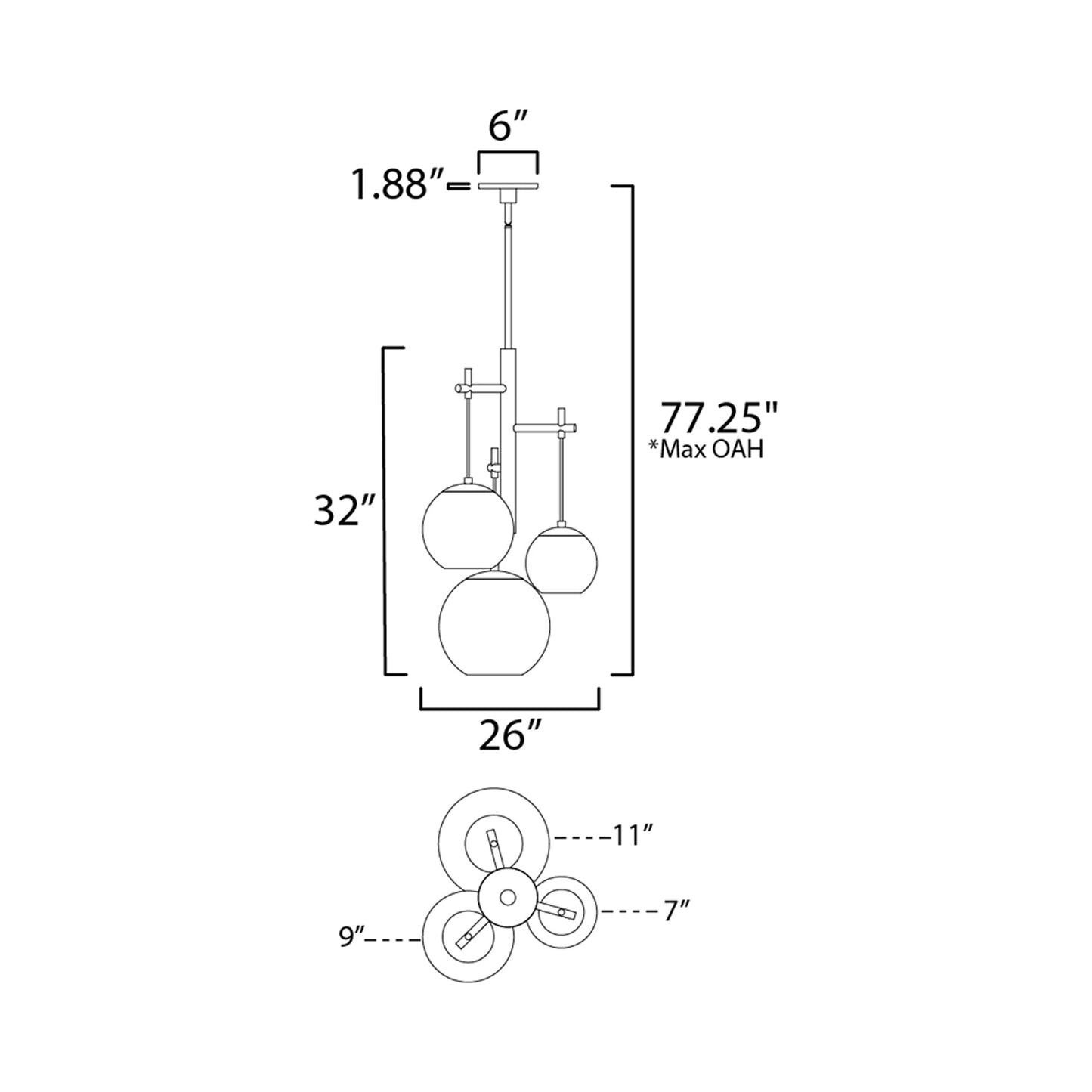 Nucleus LED Multi Light Pendant Light - line drawing.