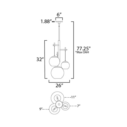 Nucleus LED Multi Light Pendant Light - line drawing.