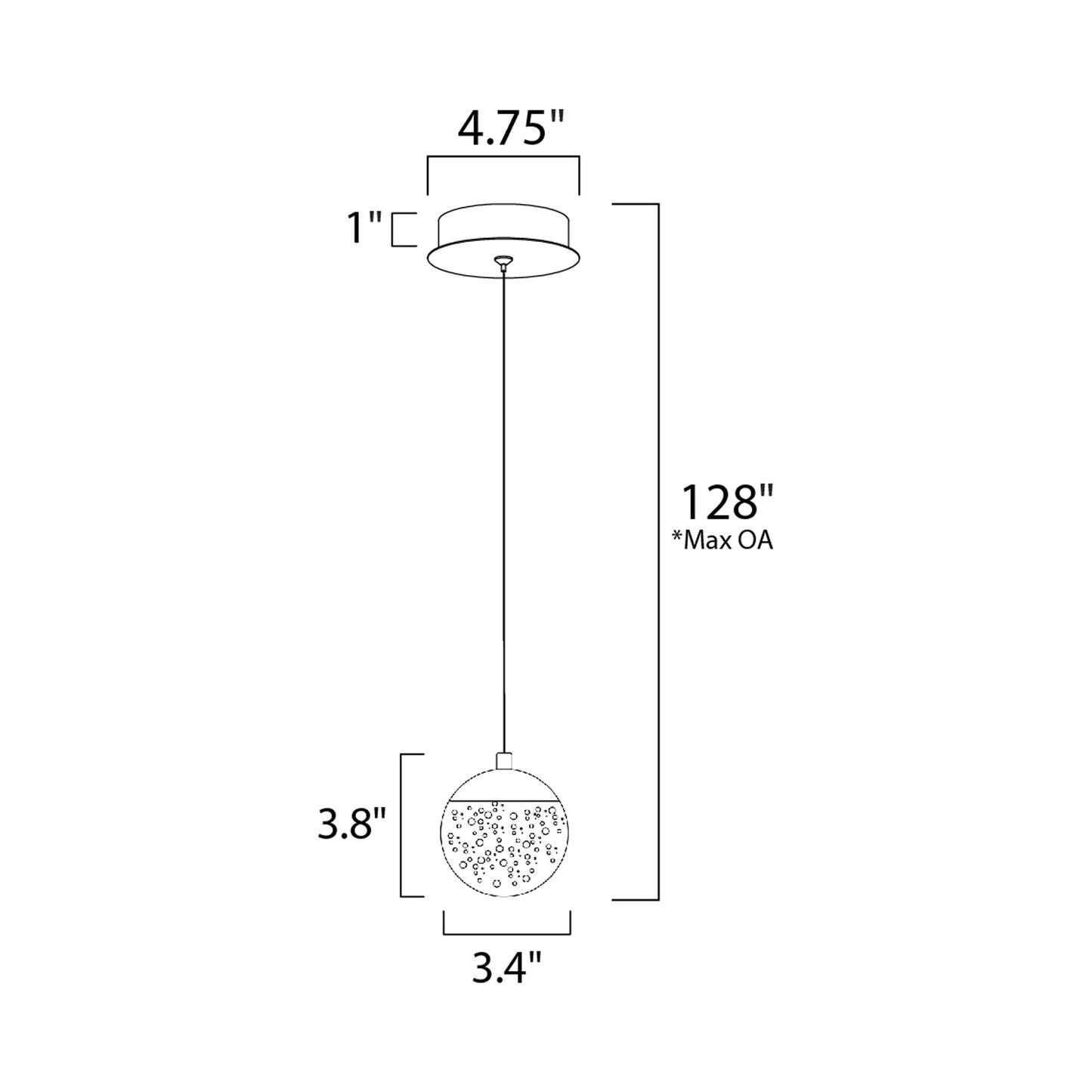 Orb II LED Single Pendant Light - line drawing.