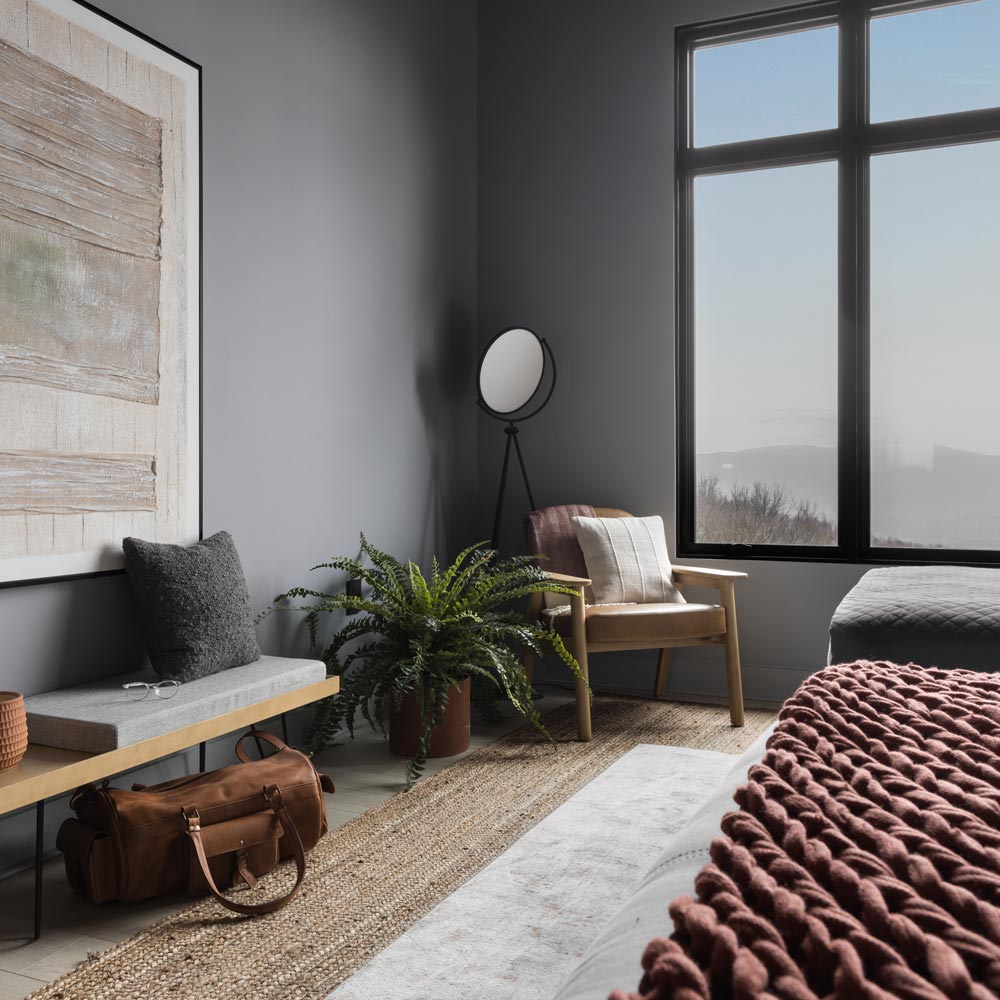 Paddle LED Floor Lamp in bedroom.