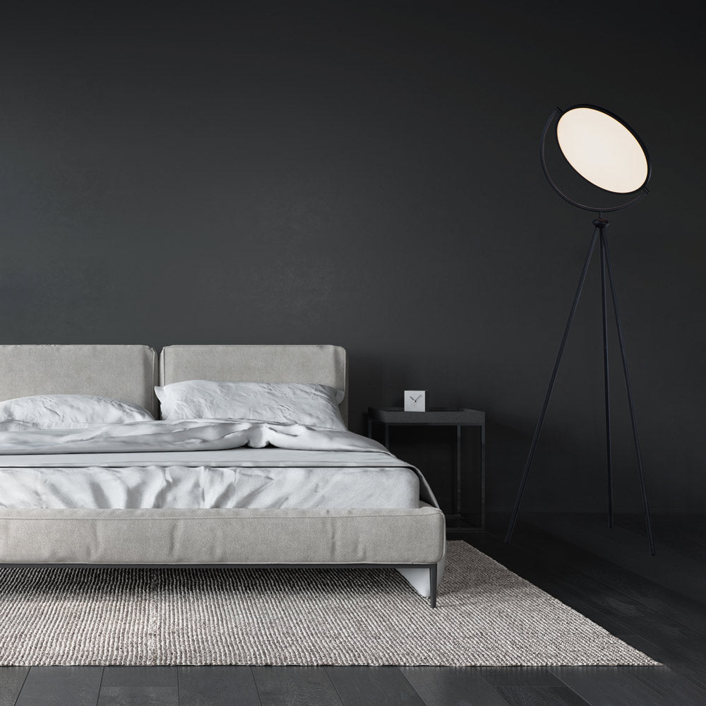 Paddle LED Floor Lamp in bedroom.