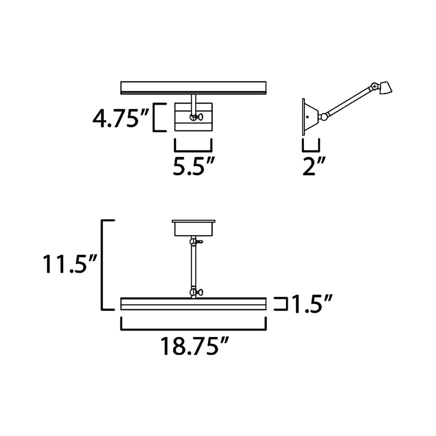Pasha LED Picture Light - line drawing.