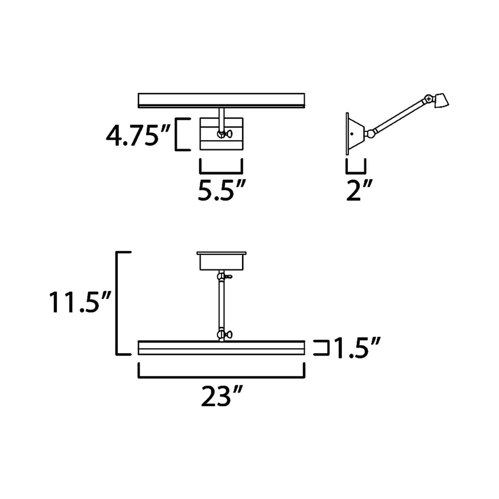 Pasha LED Picture Light - line drawing.