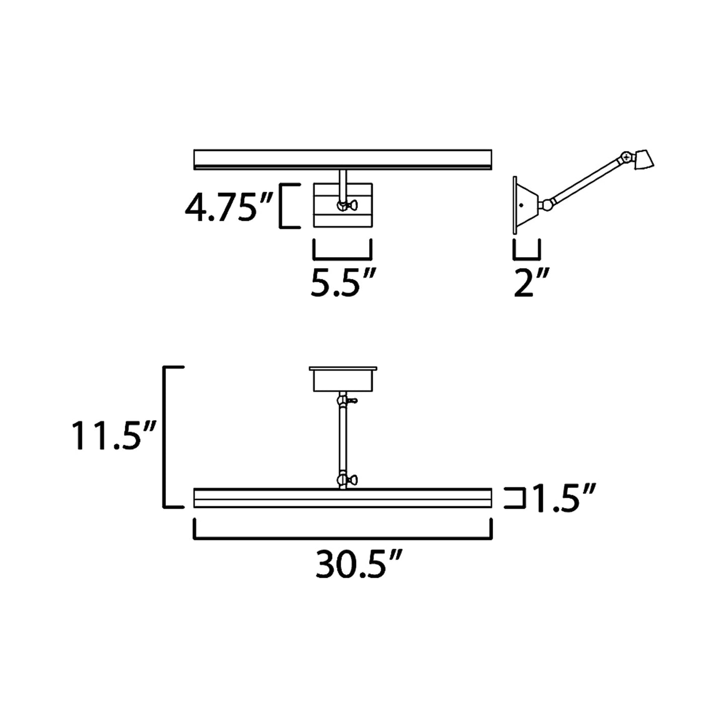 Pasha LED Picture Light - line drawing.