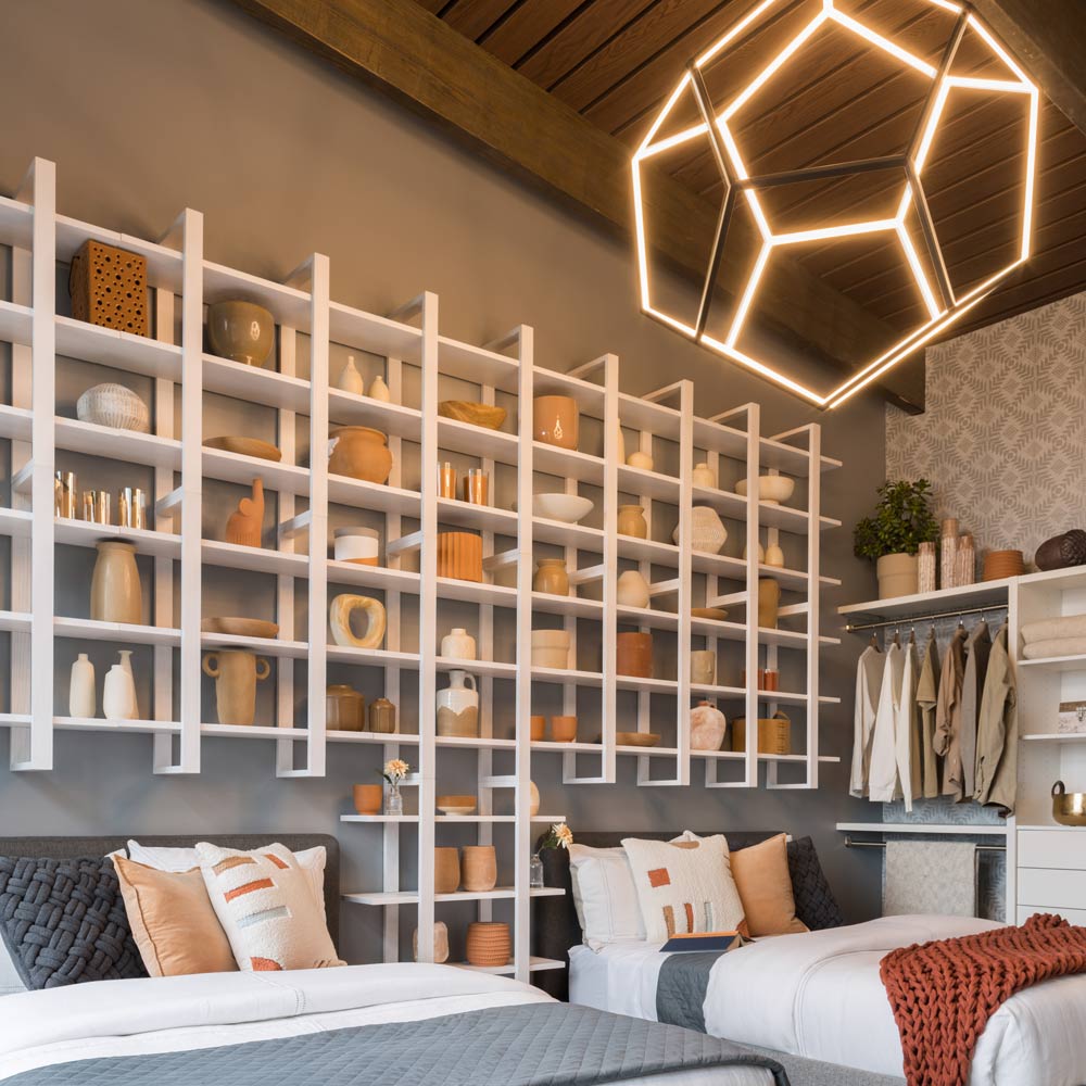 Penta LED Pendant Light in bedroom.
