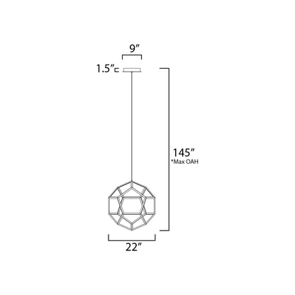 Penta LED Pendant Light - line drawing.