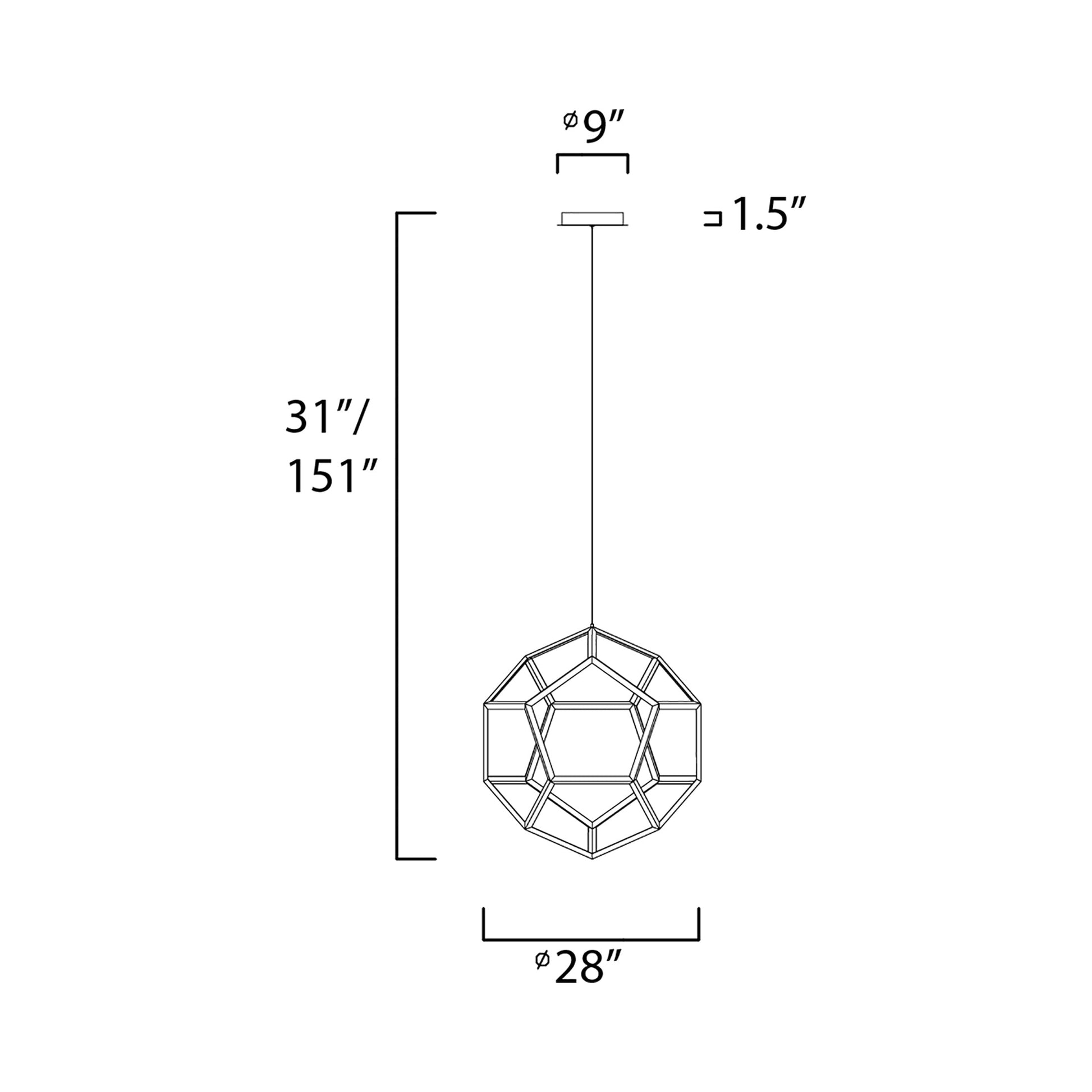 Penta LED Pendant Light - line drawing.