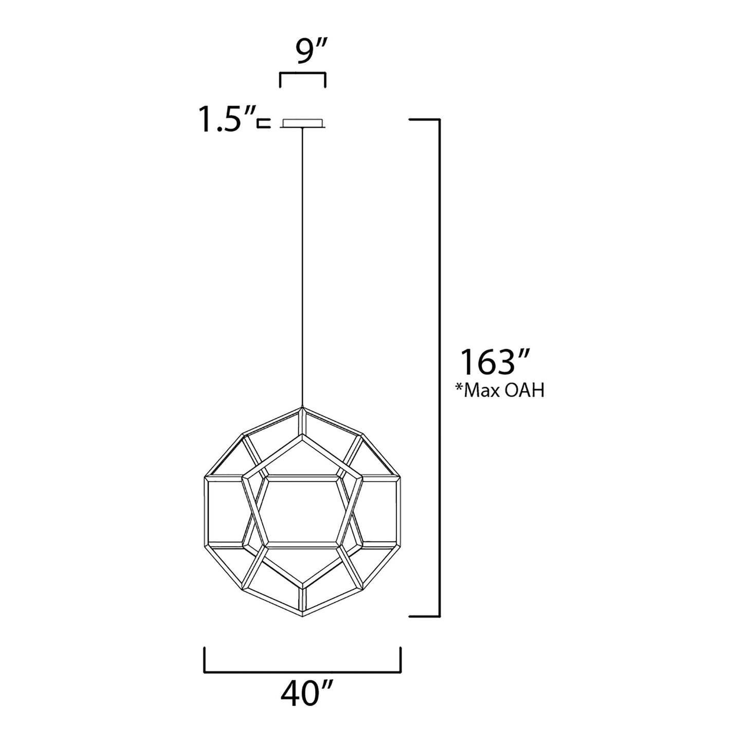 Penta LED Pendant Light - line drawing.