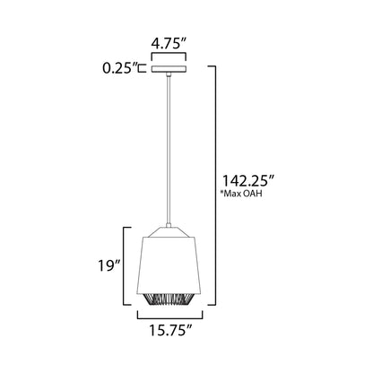 Phoenix Cylinder Pendant Light - line drawing.