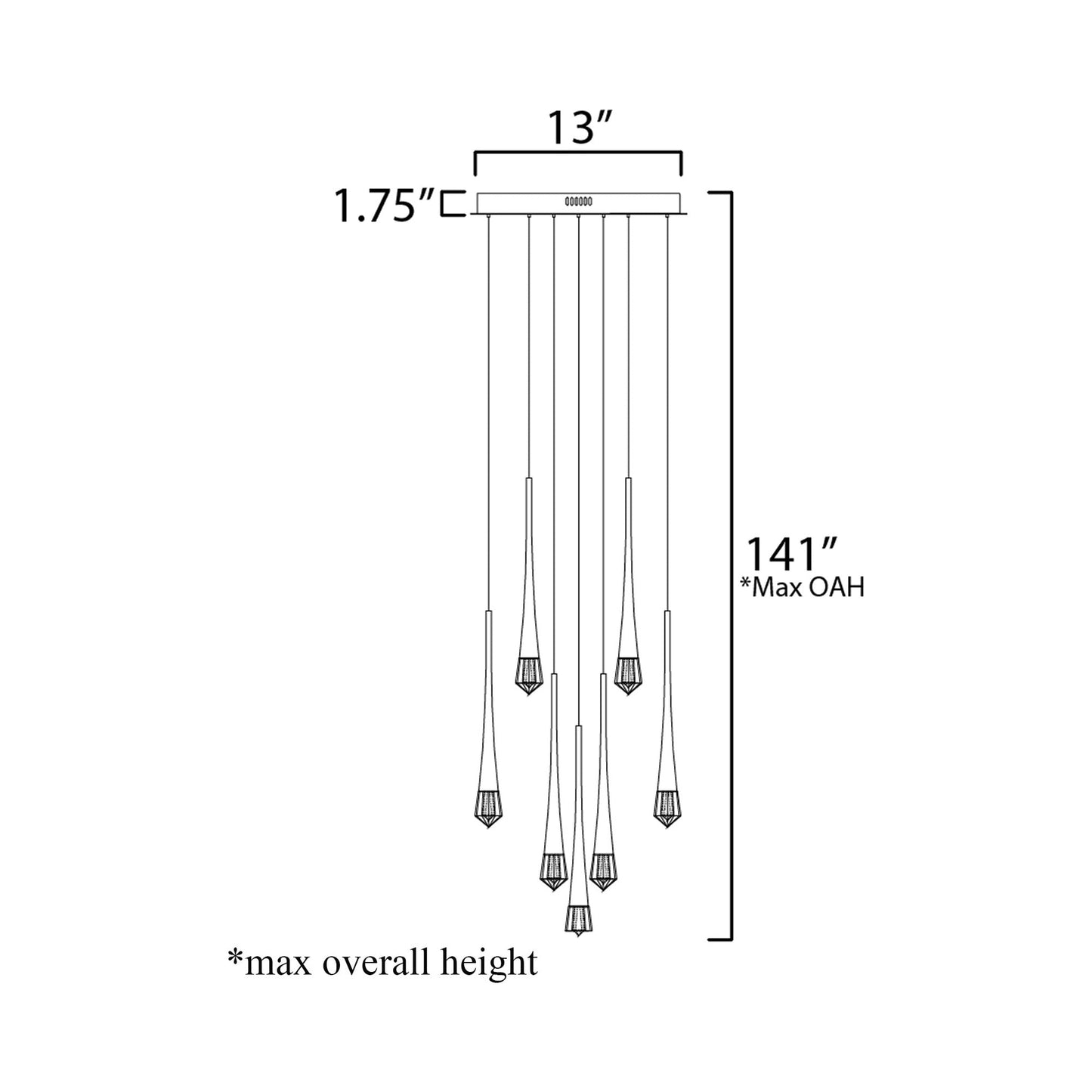 Pierce LED Pendant Light - line drawing.