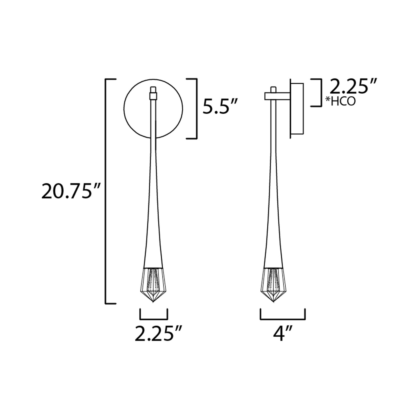 Pierce LED Wall Light - line drawing.