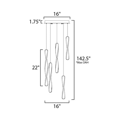 Pirouette LED Multi Light Pendant Light - line drawing.