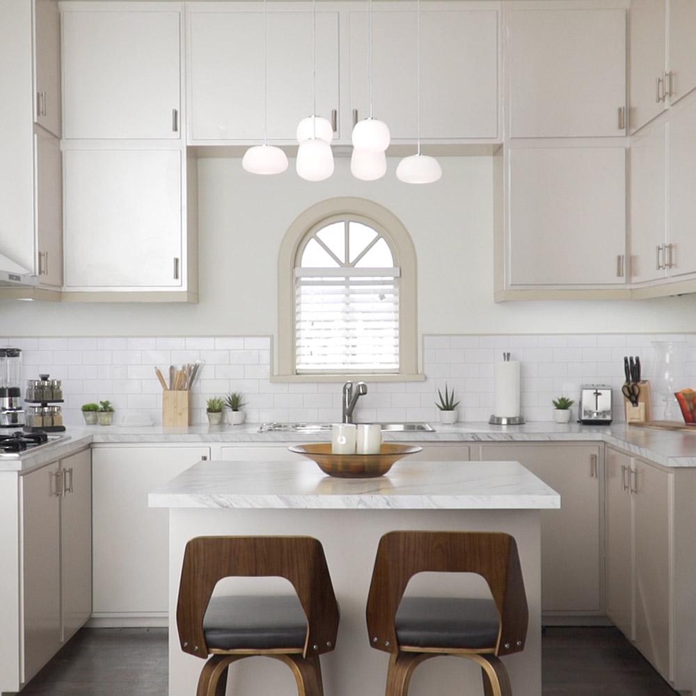 Puffs Linear Pendant Light in kitchen.