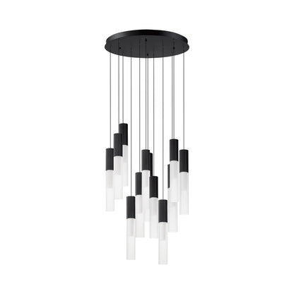 Reeds LED Multi Light Pendant Light in Black (12-Light).