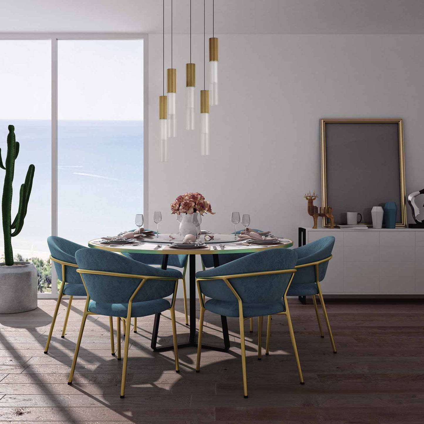 Reeds LED Multi Light Pendant Light in dining room.