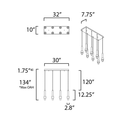 Reveal LED Linear Pendant Light - line drawing.