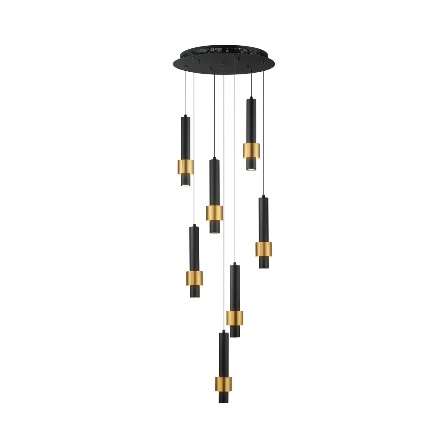 Reveal LED Multi Light Pendant Light in Black/Gold (7-Light).
