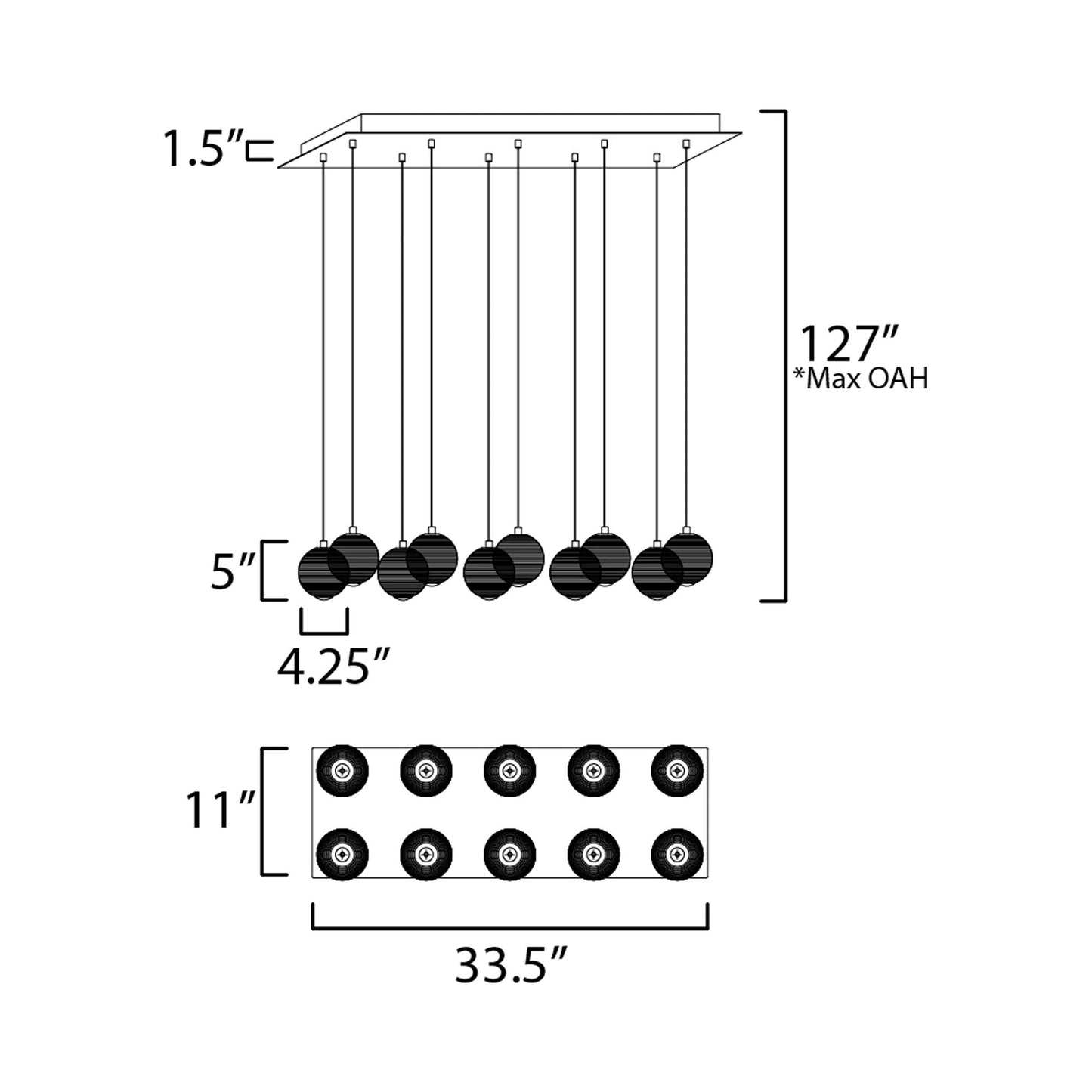 Rhythm LED Linear Pendant Light - line drawing.