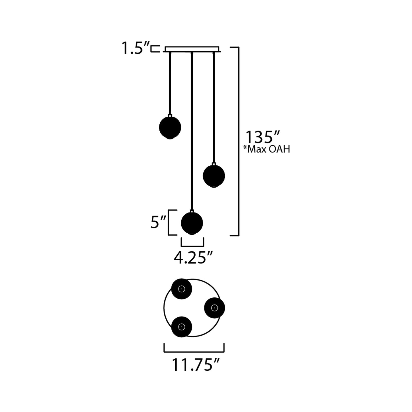 Rhythm LED Multi Light Pendant Light - line drawing.