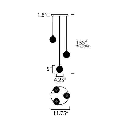 Rhythm LED Multi Light Pendant Light - line drawing.