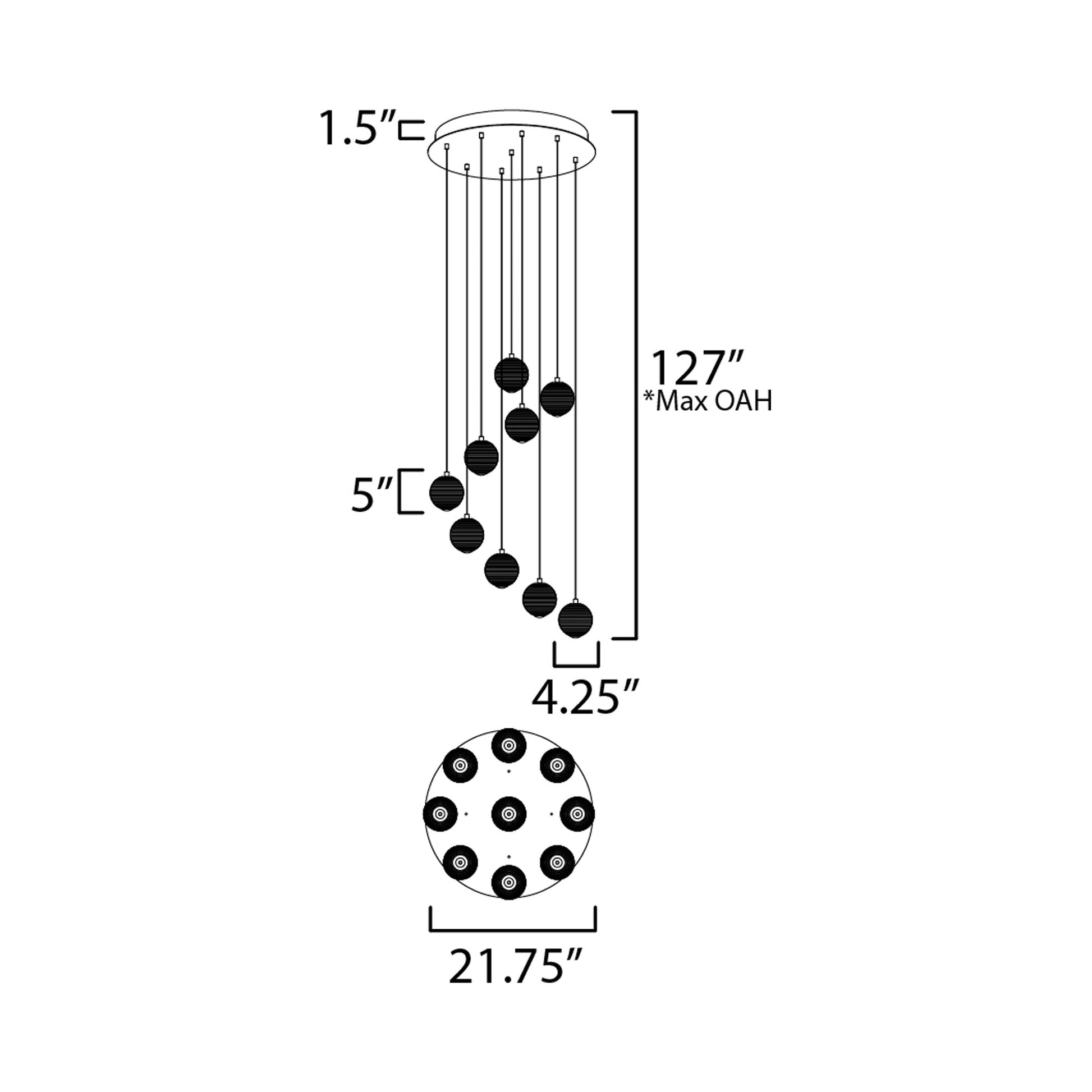 Rhythm LED Multi Light Pendant Light - line drawing.