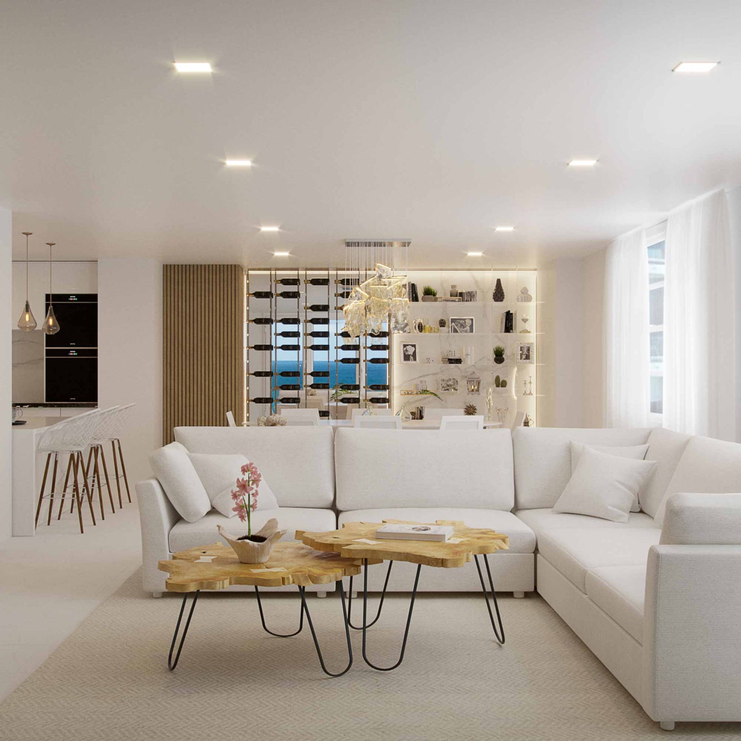 Rinkle LED Linear Pendant Light in living room.