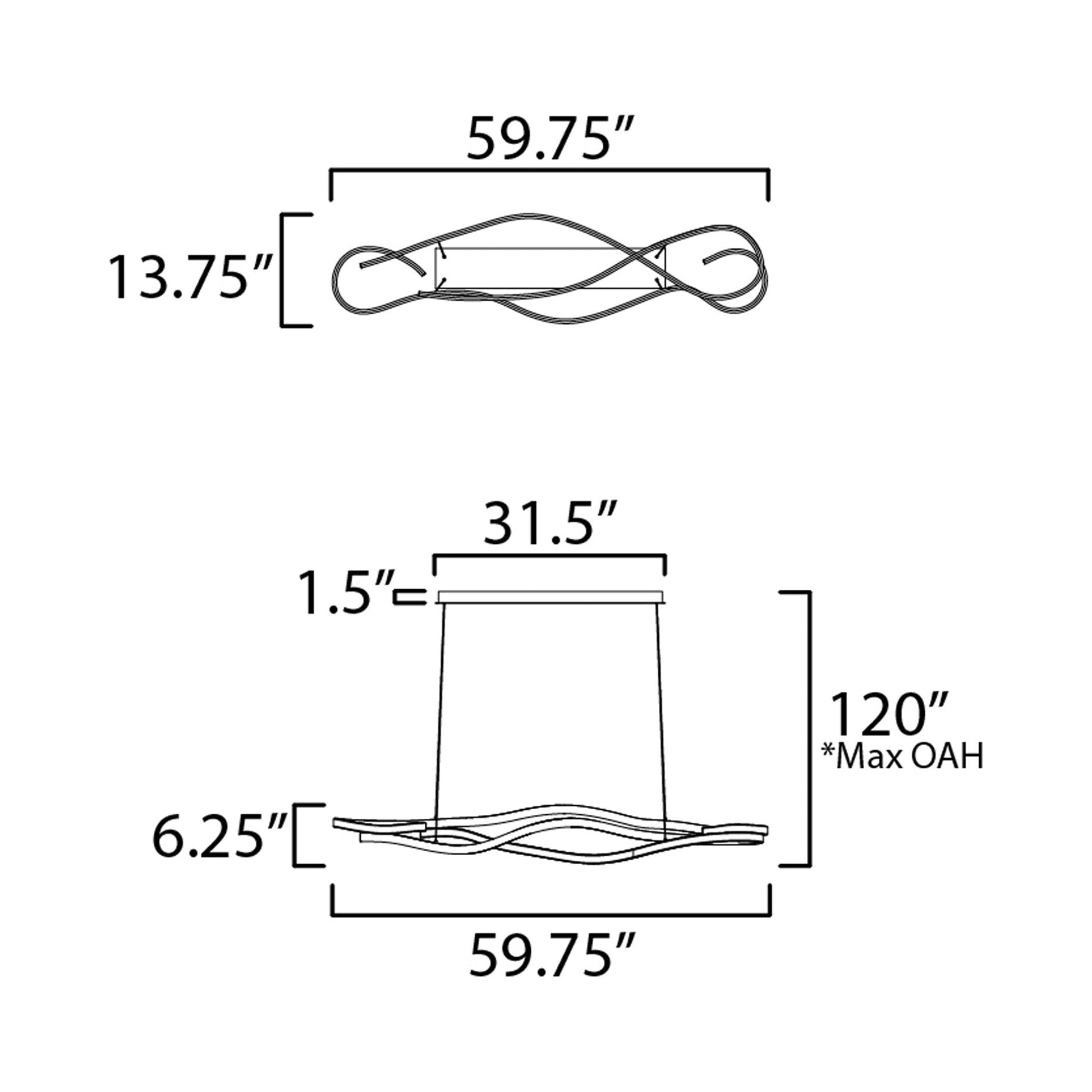 Serpentine LED Linear Pendant Light - line drawing.