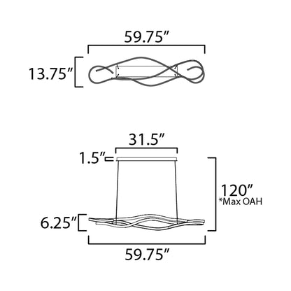 Serpentine LED Linear Pendant Light - line drawing.