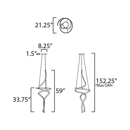 Serpentine LED Pendant Light - line drawing.